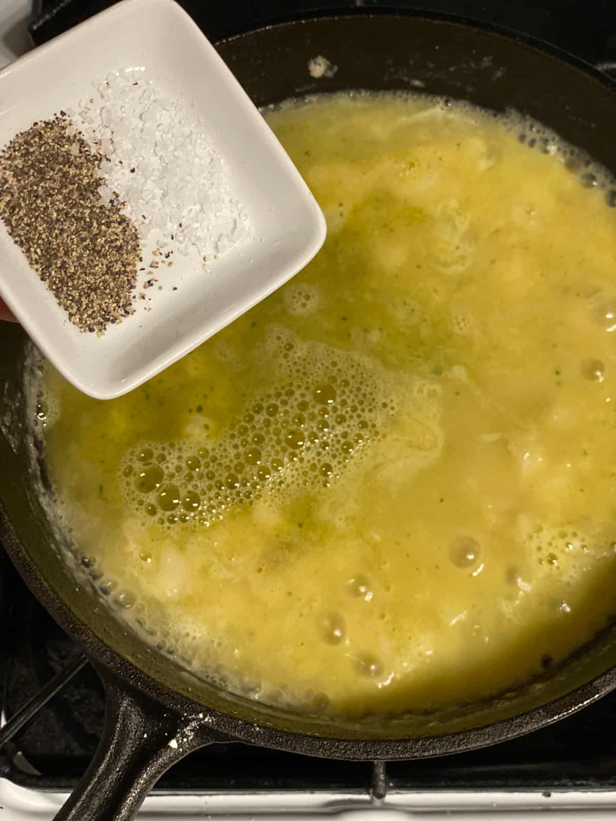 process of adding seasonings to pan