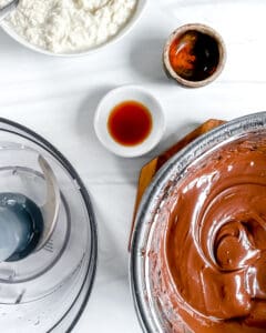 pie filling and ingredients in the background against white background