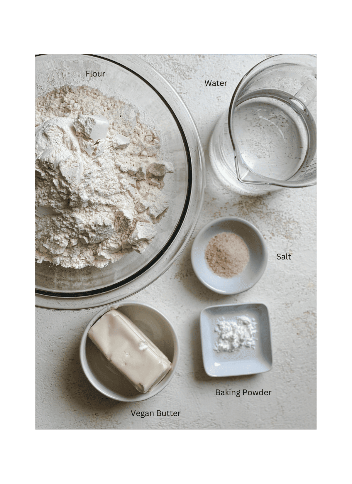 ingredients for Tortillas de Harina – Handmade Flour Tortillas against a whtie surface