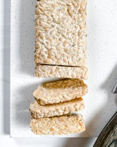 sliced tempeh on a white surface