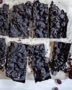 completed chocolate fruit bars on parchment paper