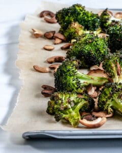 finished Roasted Curried Broccoli on parchment paper