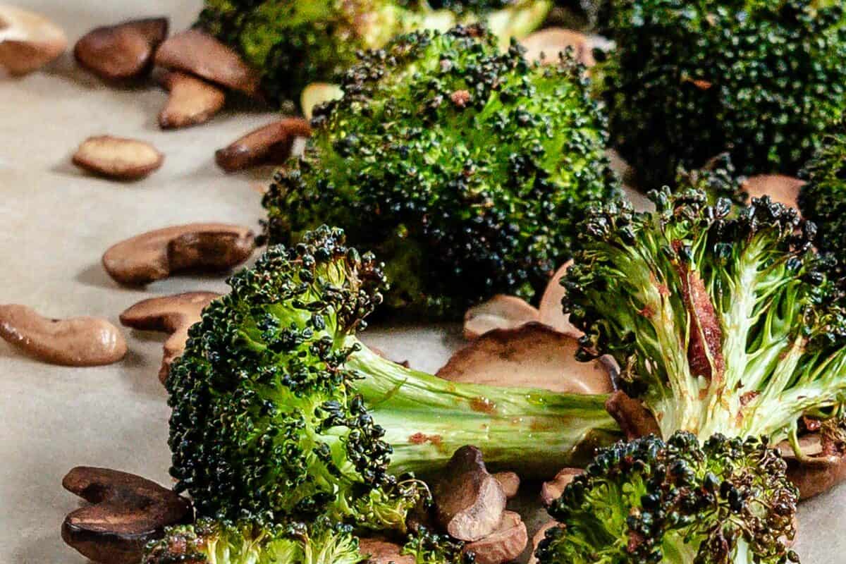 finished Roasted Curried Broccoli on parchment paper