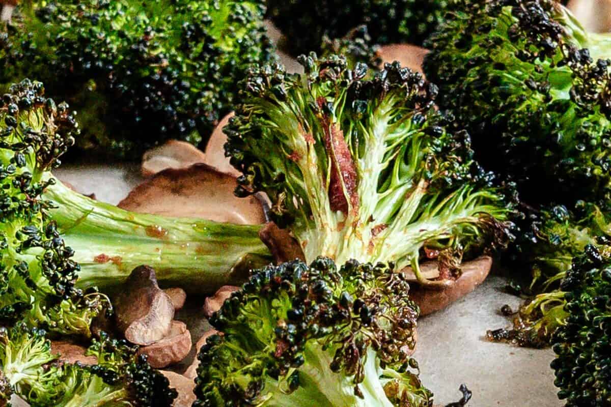 finished Roasted Curried Broccoli on parchment paper