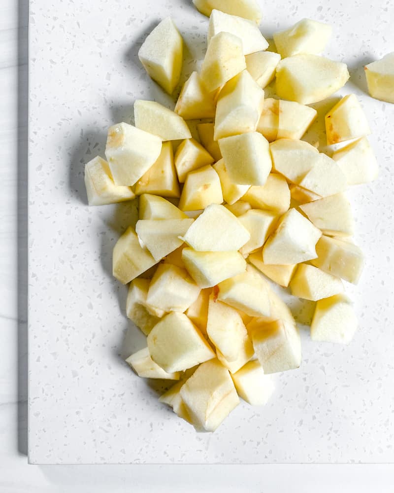 diced apples on cutting board