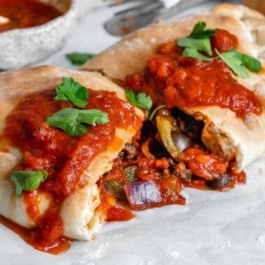 completed Marinara Calzone split open in the middle