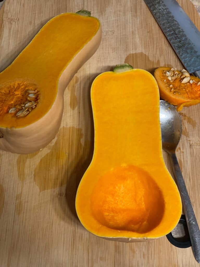 Process shot with halved butternut squash