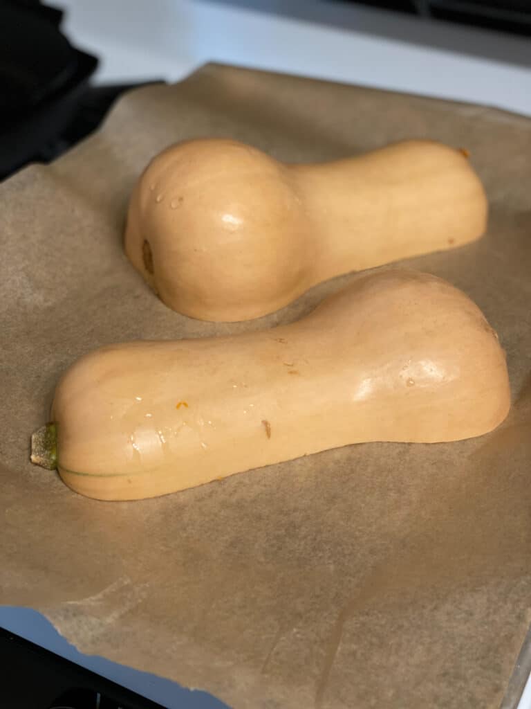 Process shot with butternut squash before baking