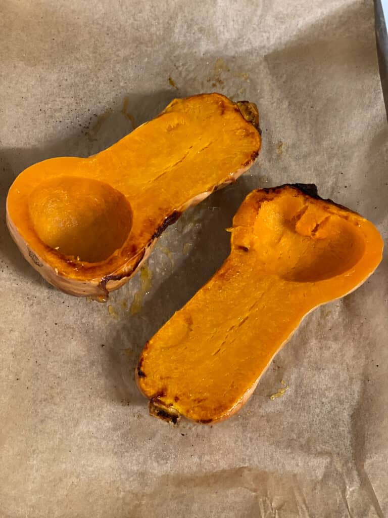 Process shot with butternut squash after baking