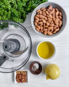 ingredients for parsley potatoes against a white background