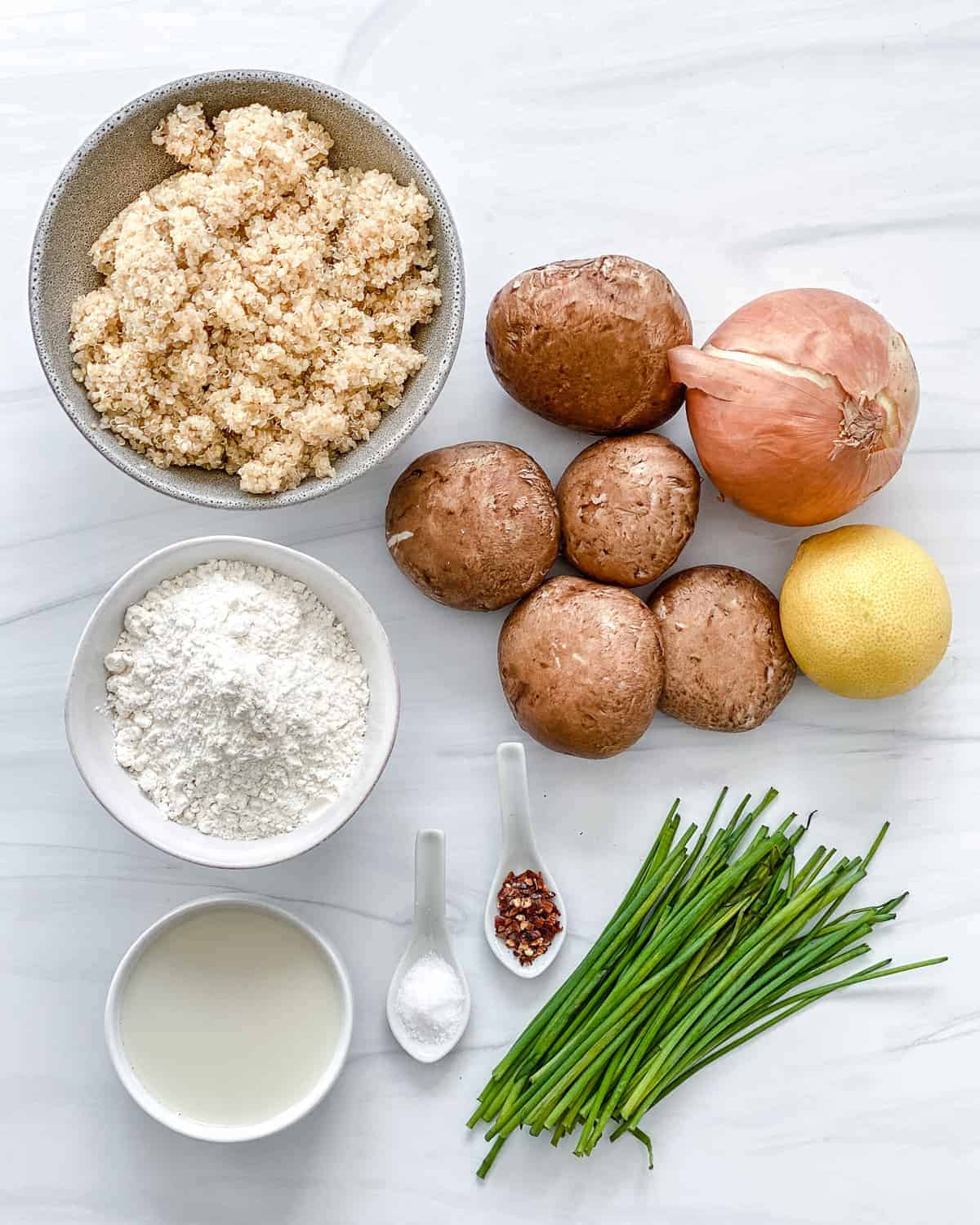 Quinoa Tater Tots Ingredients on a white surface
