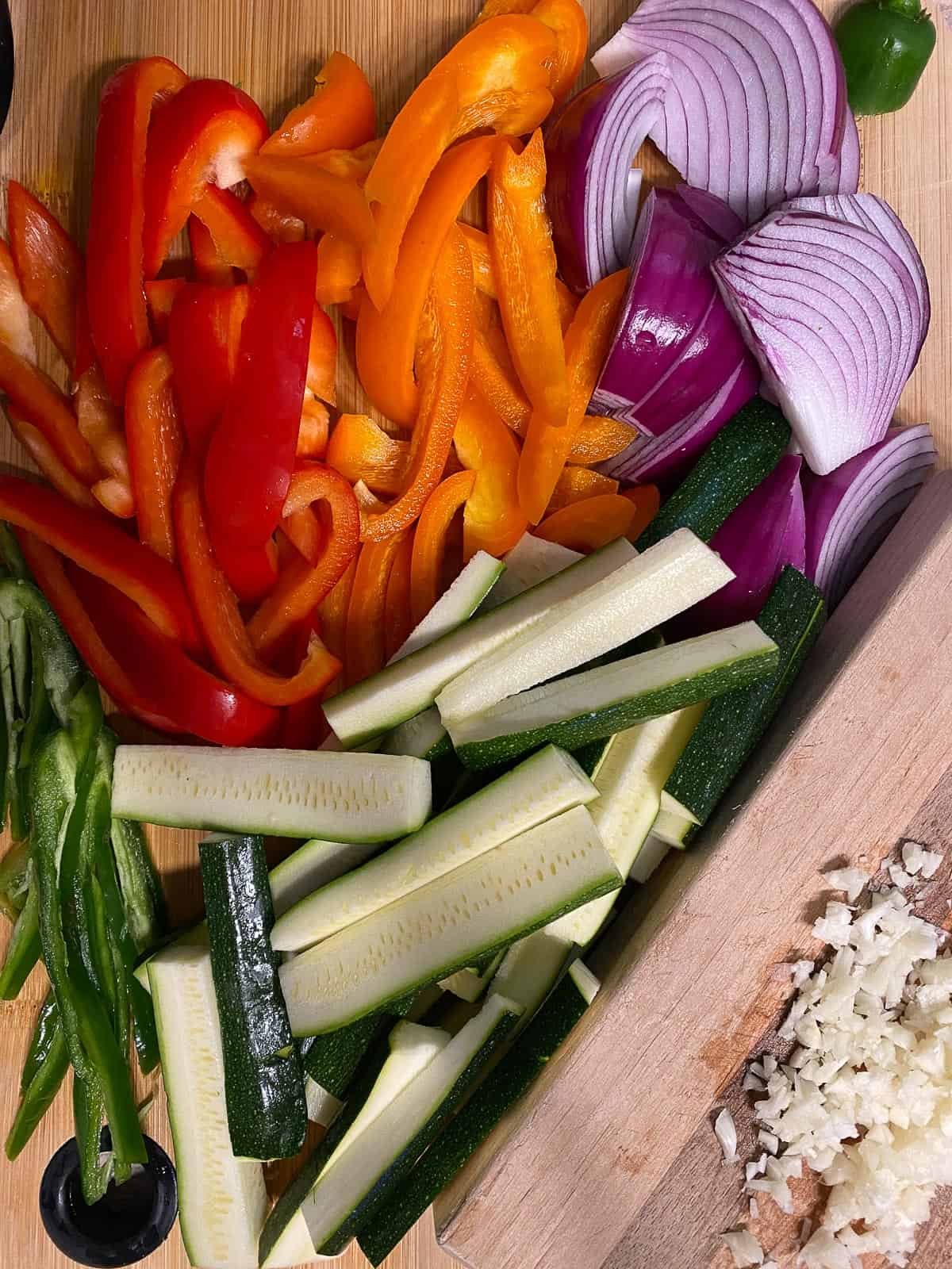 sliced veggies on a cutting board