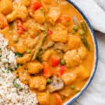 completed Butternut Squash Curry in a bowl against a white background