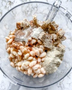 process of ingredients in food processor for white bean mixture