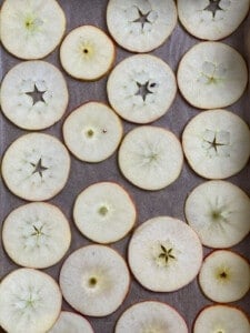 apple slices on a baking tray