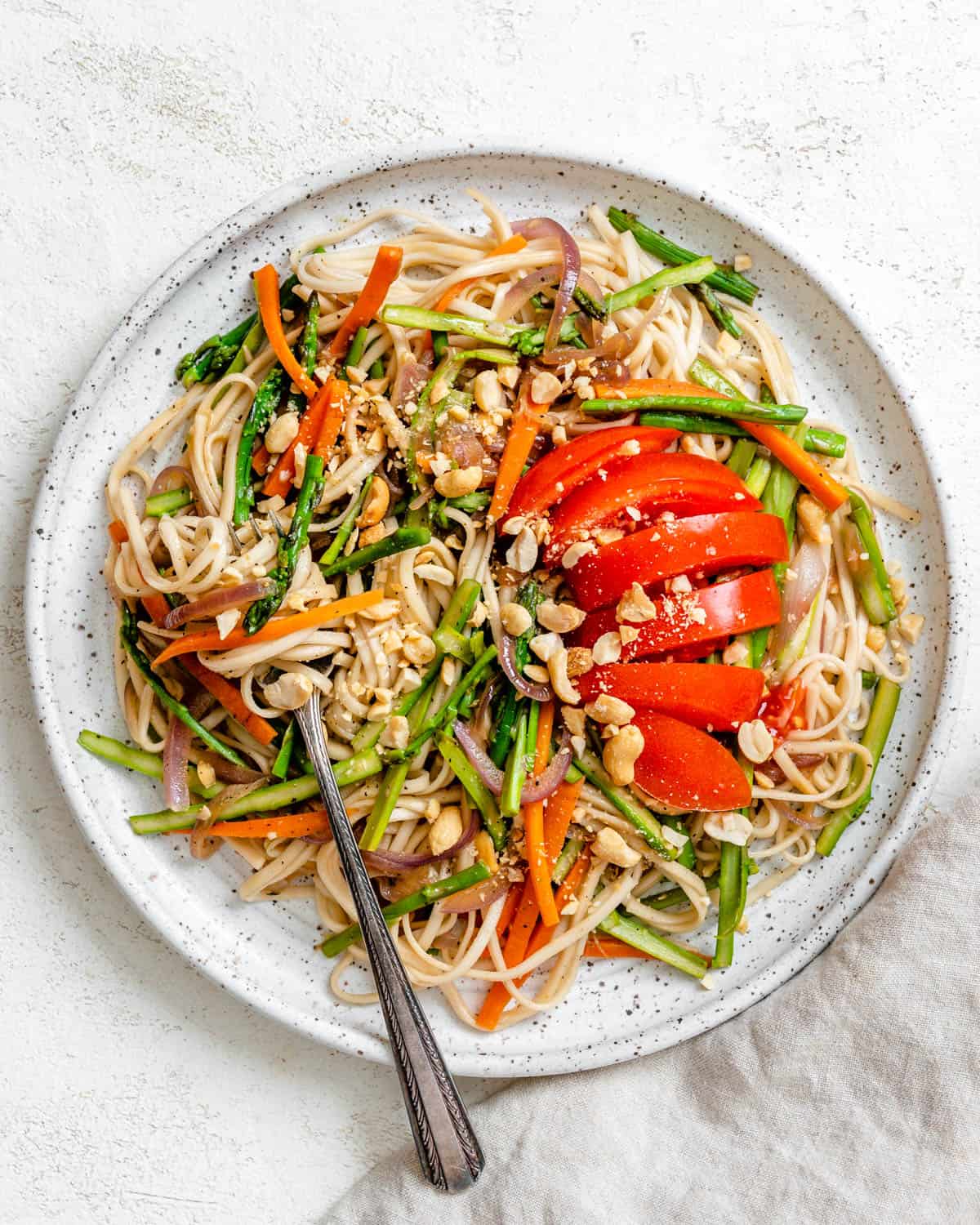 completed Vegetable Noodle Stir Fry in a plate