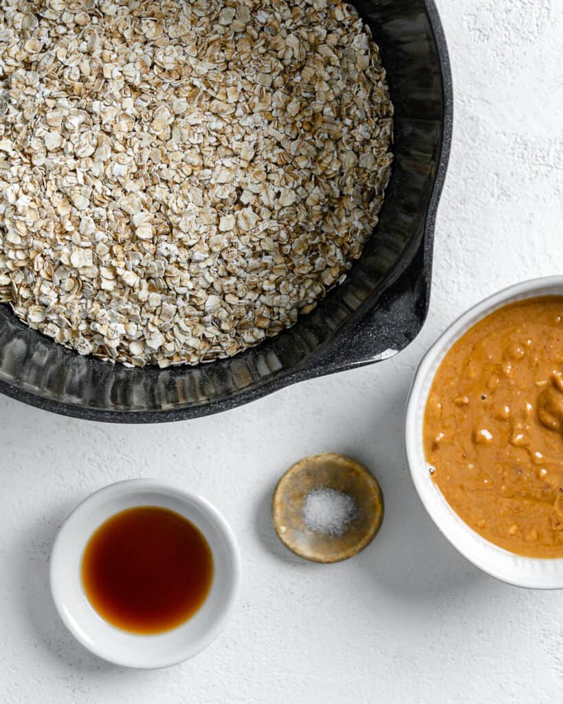 ingredients for Vegan No Bake Chocolate Cookies measured out against a white surface