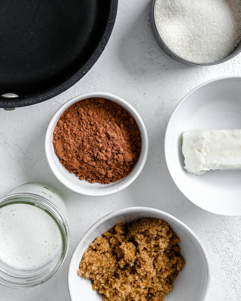 ingredients for Vegan No Bake Chocolate Cookies measured out against a white surface