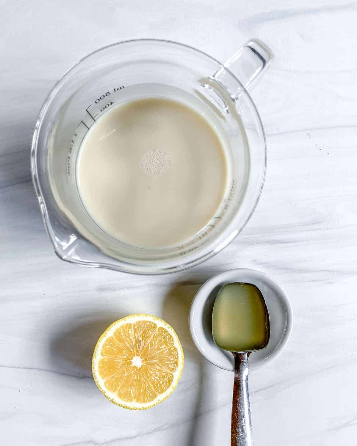 Vanilla Scones Ingredients measured out against a white surface