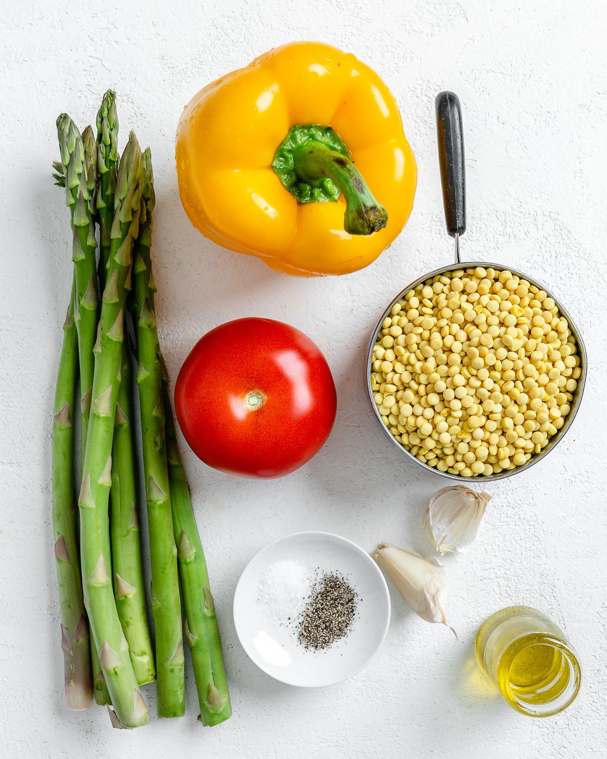 ingredients for Vegetable Couscous against a white surface
