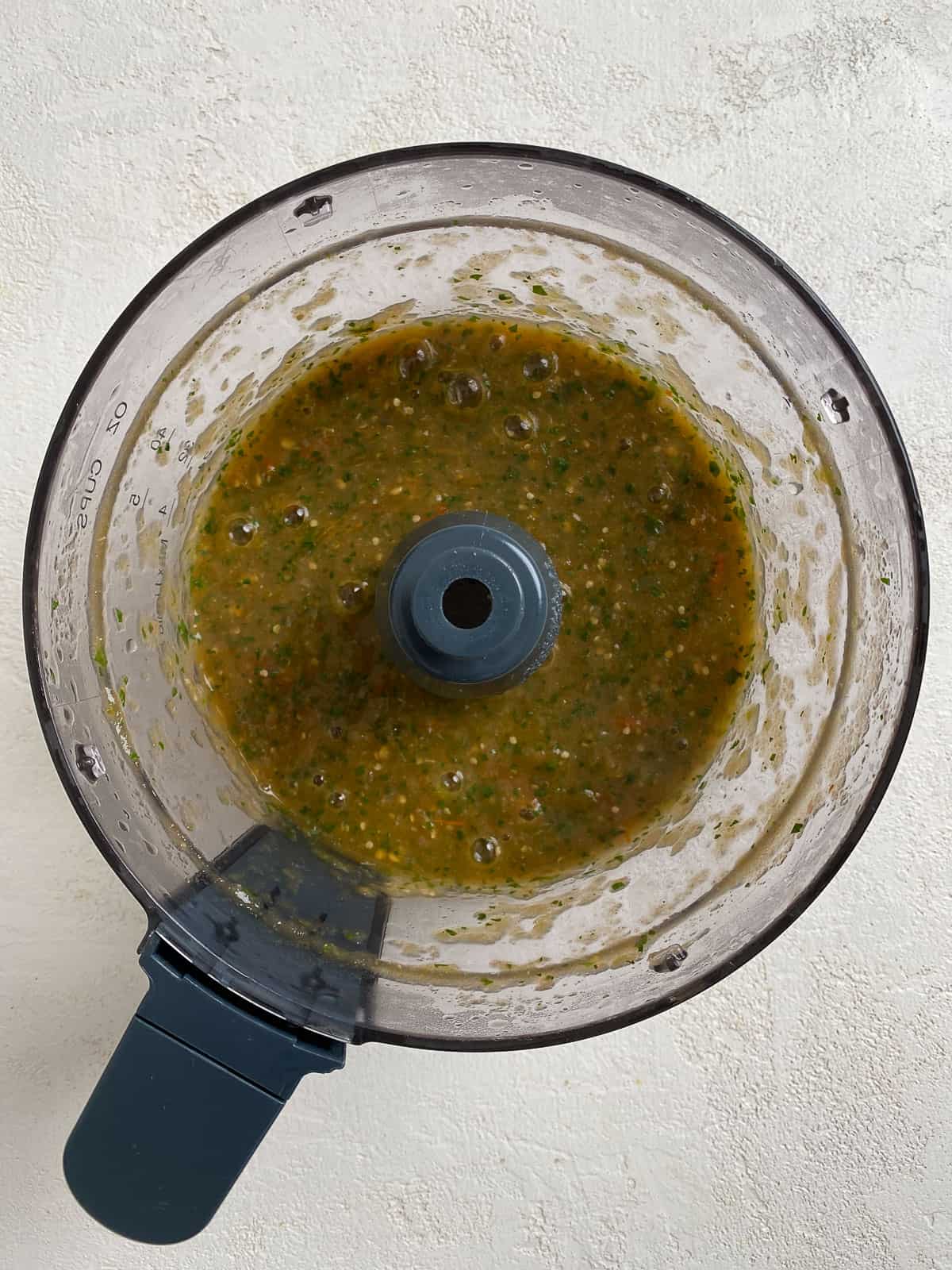 post processing of Stovetop Tomatillo Salsa in a food processor