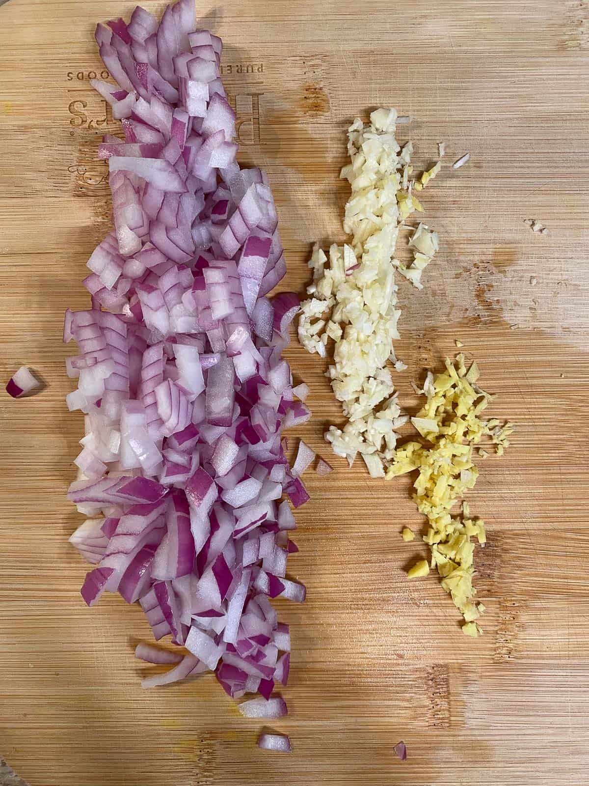 process of ingredients minced on cutting board