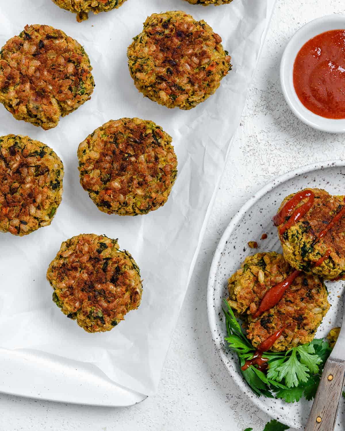 completed Kichari Lentil Patties plated with patties in the background