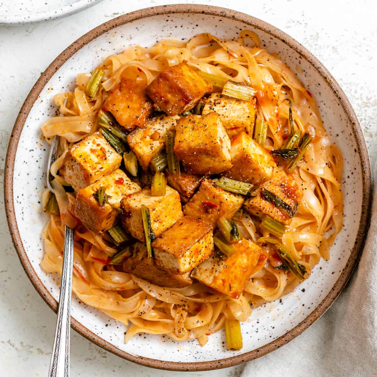 Chili Oil Noodles with Crispy Tofu