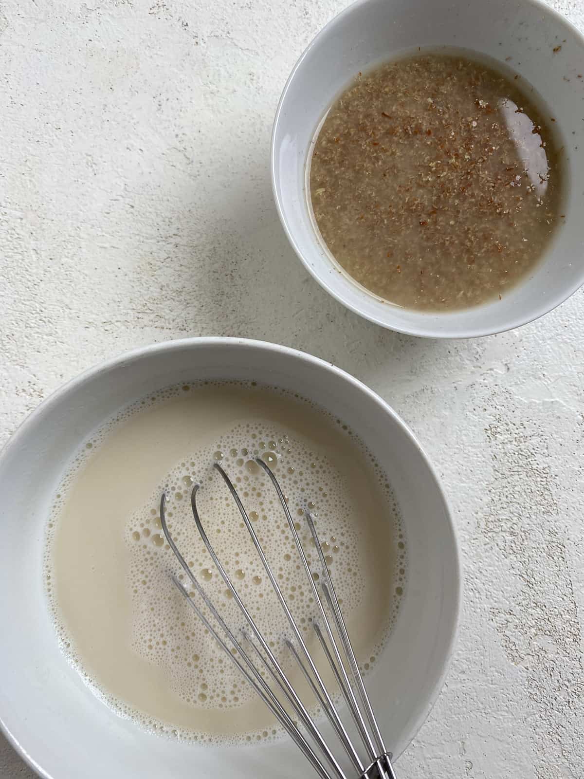 flaxseed mixture and sugar mixture in a bowl alongside each other
