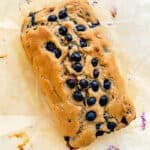 completed Blueberry Breakfast Bread on parchment paper