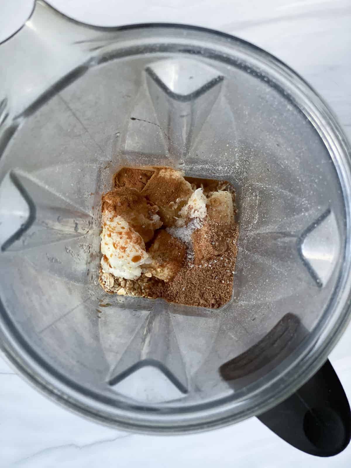 process of adding Chocolate Chip Banana Bites ingredients to food processor