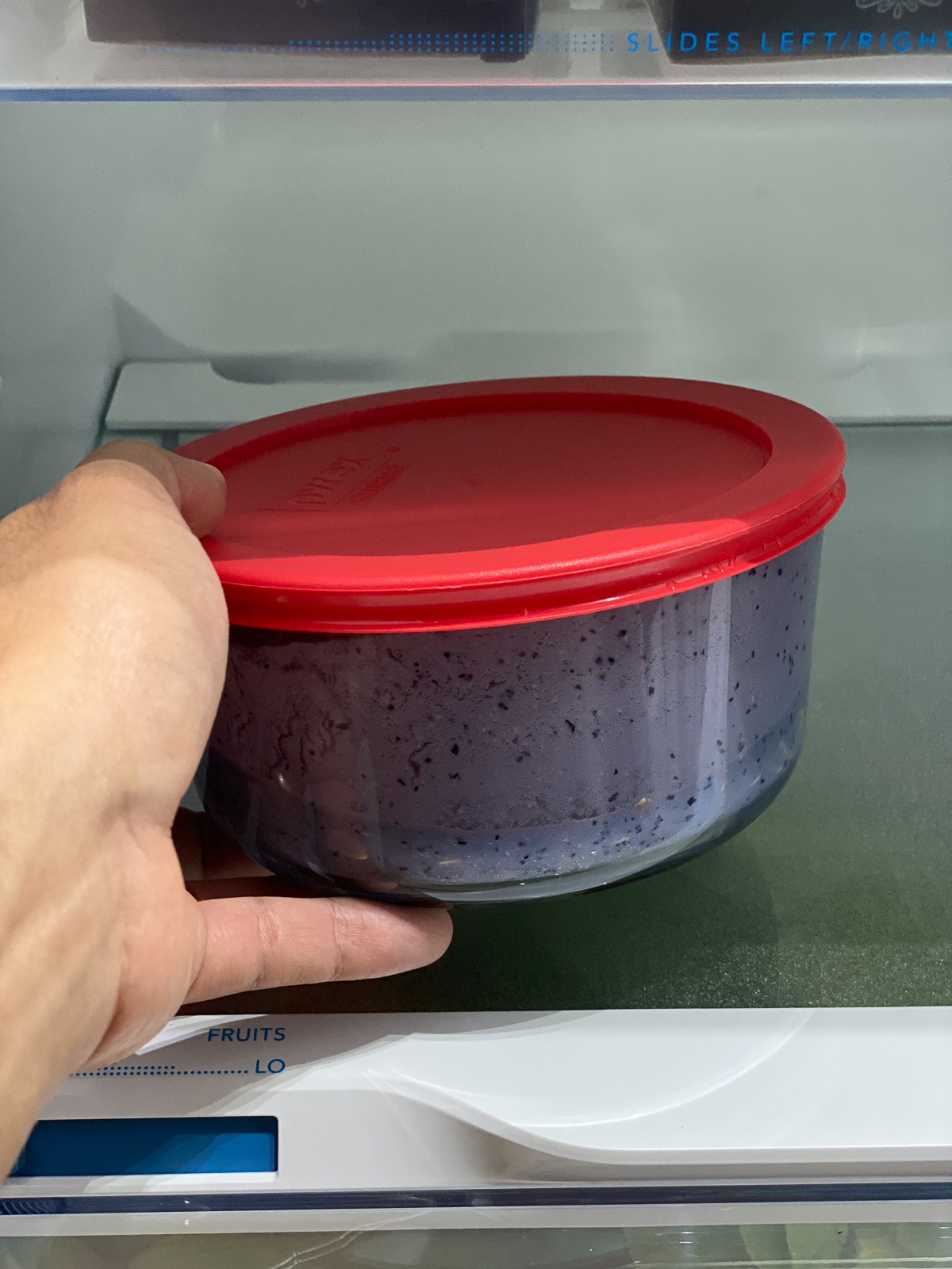 process shot of placing oats into fridge