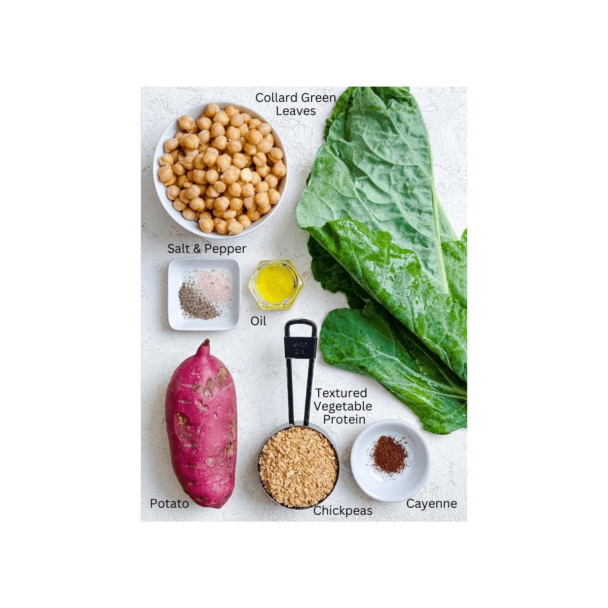 ingredients for Collard Green Lunch Wraps measured out against a white surface