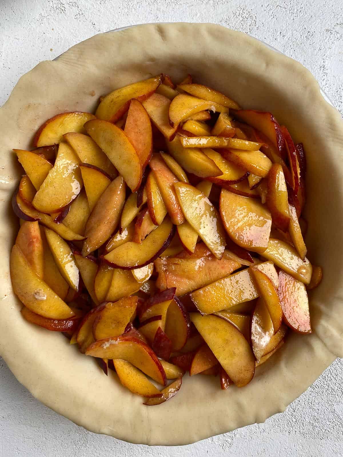 pre-baked pie with peach filling inside