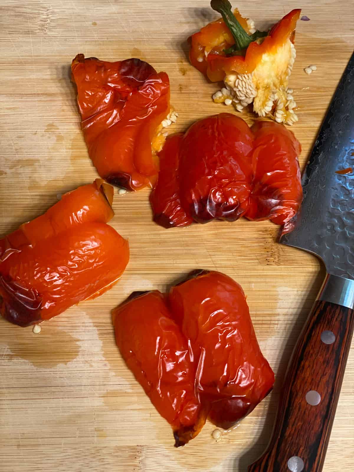 sliced red pepper on a cutting board