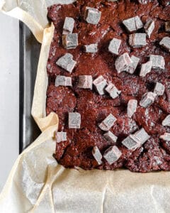 process of Super Fudgy Vegan Brownies prepared on parchment paper