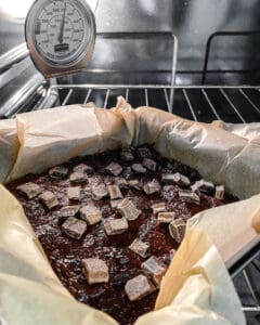 process of Super Fudgy Vegan Brownies being placed into the oven