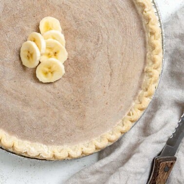 completed Vegan Banana Cream Pie against a light surface