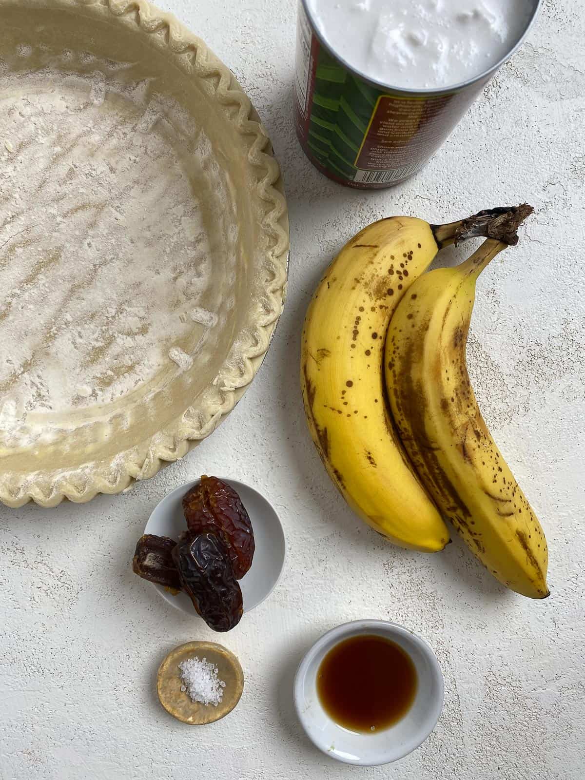 ingredients for Vegan Banana Cream Pie against a white surface