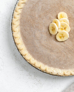 completed Vegan Banana Cream Pie against a light surface