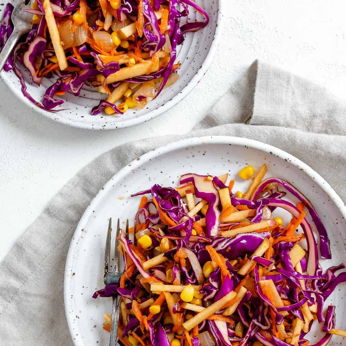 Vegan Coleslaw Recipe with Apple, Carrots and Corn