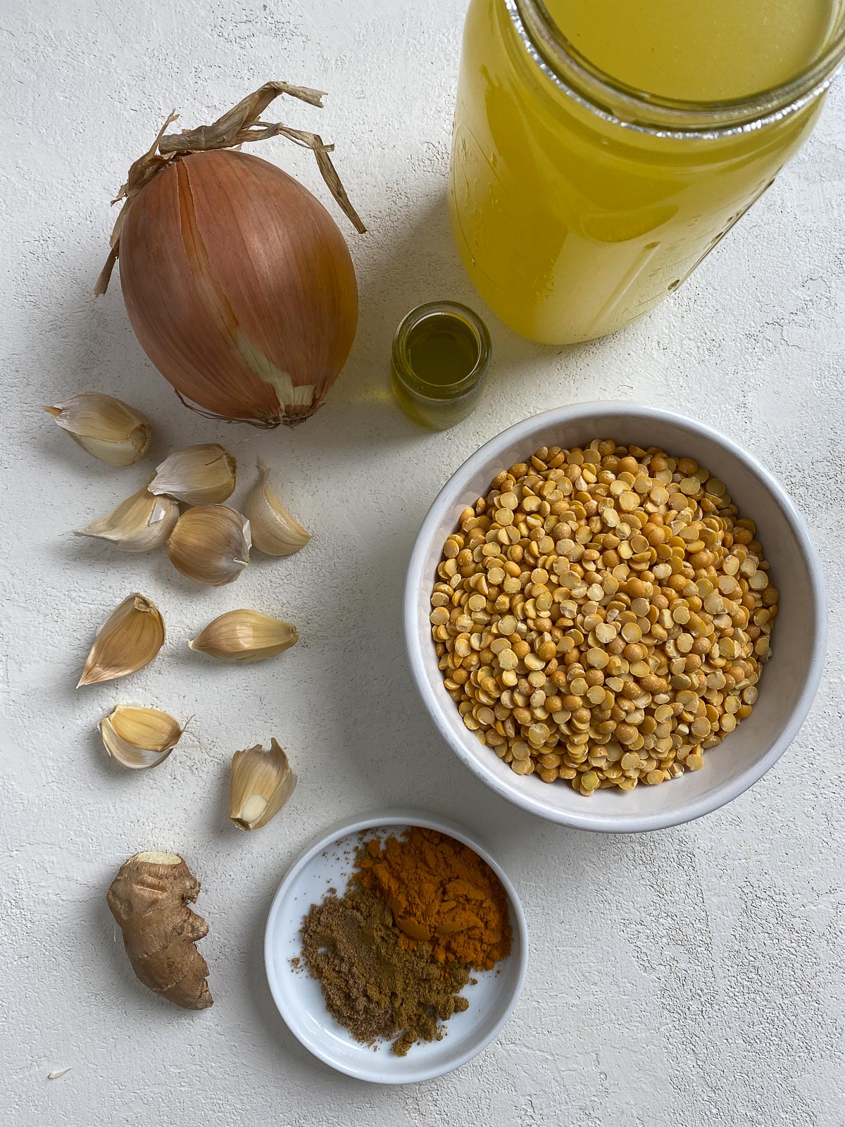ingredients for Easy Yellow Dal on a white surface