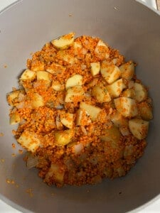 process shot post mixing ingredients in pan
