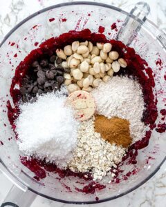 process of adding all ingredients into food processor 