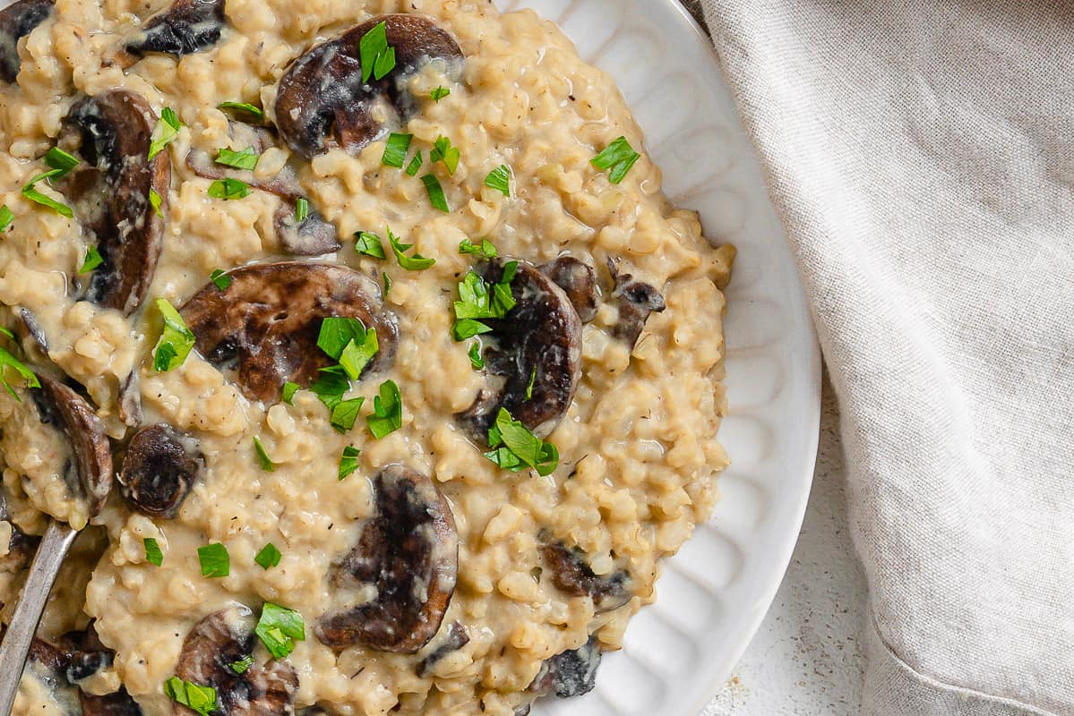 Creamy Vegan Risotto with Roasted Vegetables - Nora Cooks