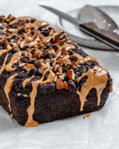 completed Sweet Potato Chocolate Cake against a white surface