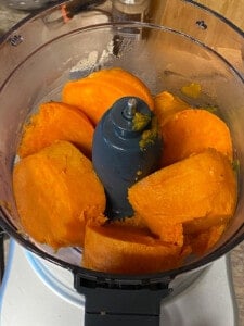 sweet potatoes in a food processor