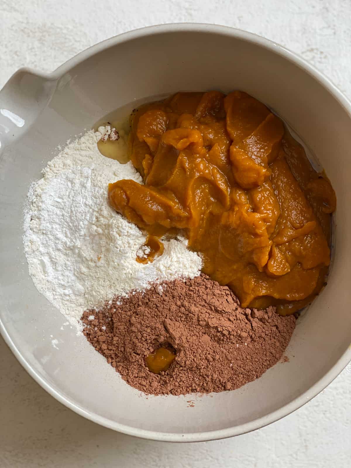 ingredients for Easy Pumpkin Brownies in a bowl