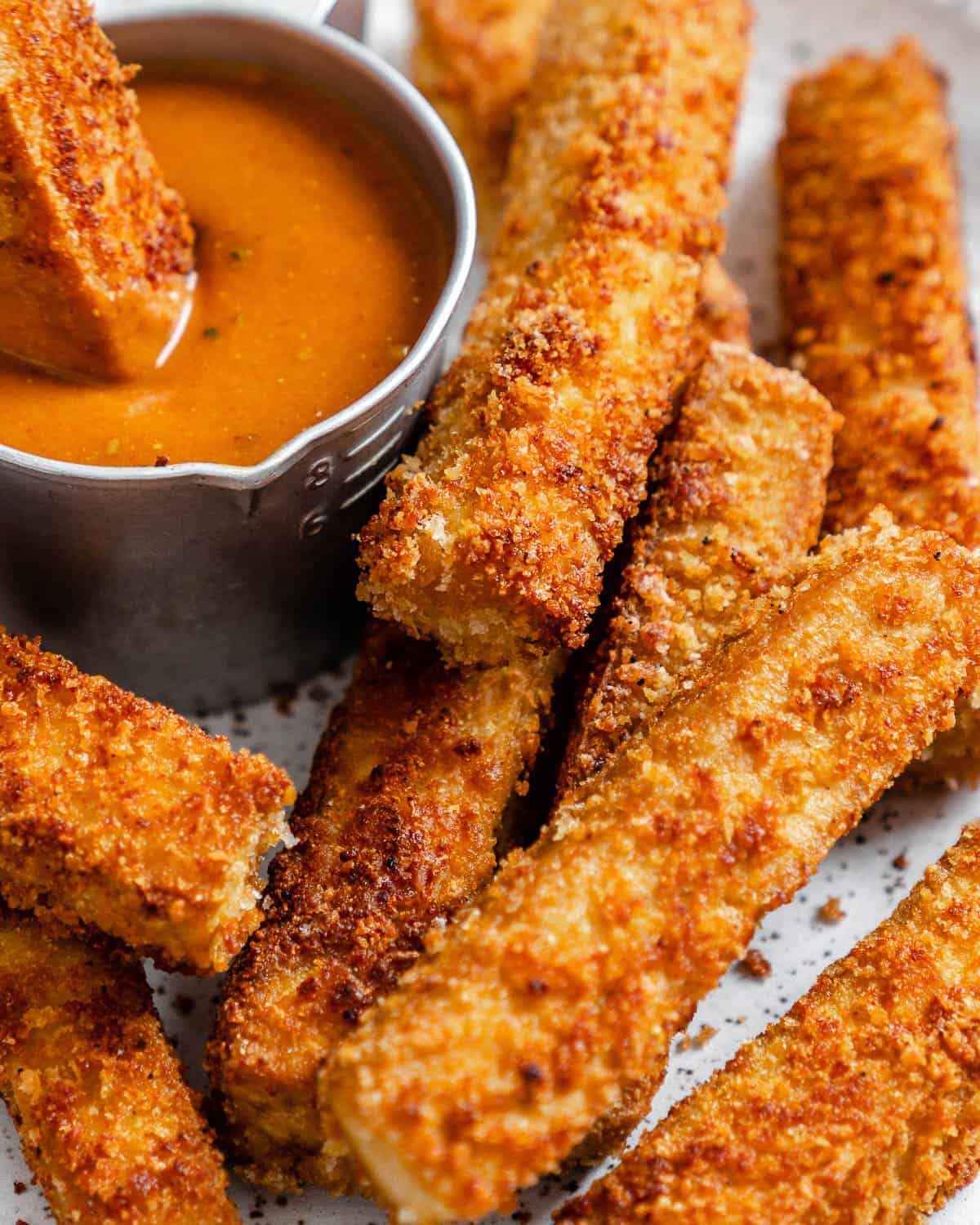 Crispy Breaded Tofu Sticks [Pan Fry Bake Air fry] PlantBased on a