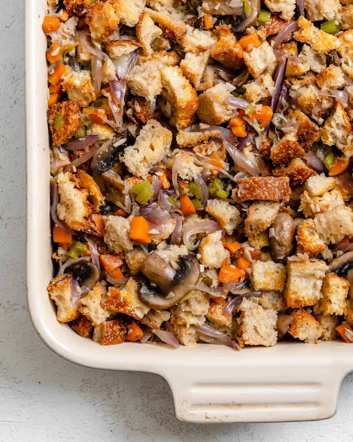 completed Easy Mushroom Stuffing Recipe in dish